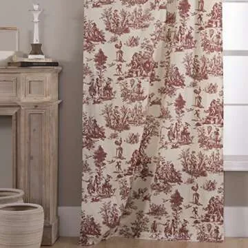 Red Curtains Drapes 84 Inch Length for Dining Room Decor,Pretty Toile Pattern Print Cream White Blackout Floral Farmhouse Christmas Country Cute Curtain for Living Bedroom Window Set 2 Panels Burgundy