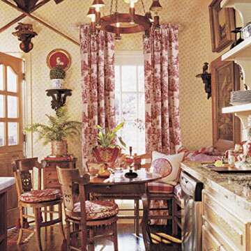 Red Curtains Drapes 84 Inch Length for Dining Room Decor,Pretty Toile Pattern Print Cream White Blackout Floral Farmhouse Christmas Country Cute Curtain for Living Bedroom Window Set 2 Panels Burgundy