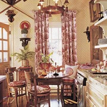 Red Curtains Drapes 84 Inch Length for Dining Room Decor,Pretty Toile Pattern Print Cream White Blackout Floral Farmhouse Christmas Country Cute Curtain for Living Bedroom Window Set 2 Panels Burgundy