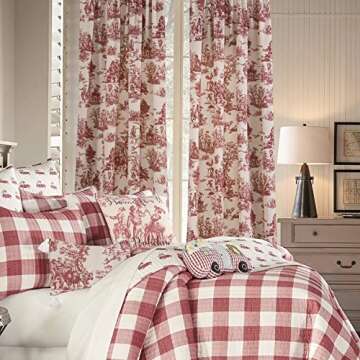 Red Curtains Drapes 84 Inch Length for Dining Room Decor,Pretty Toile Pattern Print Cream White Blackout Floral Farmhouse Christmas Country Cute Curtain for Living Bedroom Window Set 2 Panels Burgundy
