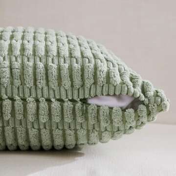 Fancy Homi 2 Packs Sage Green Decorative Throw Pillow Covers 18x18 Inch for Living Room Couch Bed Sofa, Soft Striped Corduroy Square Cushion Case 45x45 cm, Rustic Farmhouse Boho Home Decor