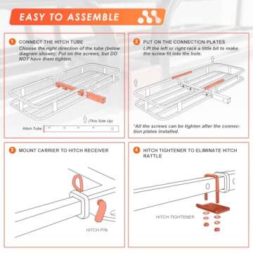 MeeFar Hitch Mount Cargo Carrier Basket 53" x19" x 5"+Waterproof Cargo Bag 15 Cubic Feet(51" x17"x 18"),Hauling Weight Capacity of 500 Lbs fit on 2 Inch Receiver with Hitch Stabilizer,Net and Straps