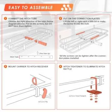 MeeFar Hitch Mount Cargo Carrier Basket 53" x19" x 5"+Waterproof Cargo Bag 15 Cubic Feet(51" x17"x 18"),Hauling Weight Capacity of 500 Lbs fit on 2 Inch Receiver with Hitch Stabilizer,Net and Straps