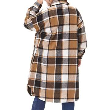 MCEDAR Women's Oversized Long Plaid Shacket Jacket Casual Lapel Long Sleeve Button Down Plus Size Flannel Shirt OOTD99804-G3X
