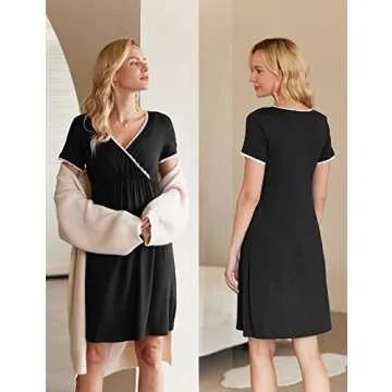 Ekouaer Nursing Nightgown Stylish Maternity Dress X-Large