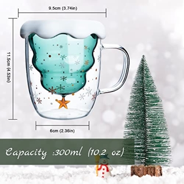 LIBWYS Christmas Tree Mugs - Festive Double Walled Glass Set