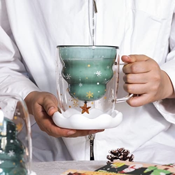 LIBWYS Christmas Tree Mugs - Festive Double Walled Glass Set