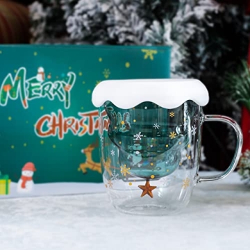 LIBWYS Christmas Tree Mugs - Festive Double Walled Glass Set