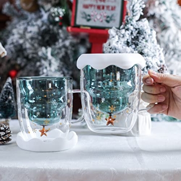LIBWYS Christmas Tree Mugs - Festive Double Walled Glass Set