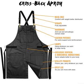 Panther Black Cross-Back Apron – Durable & Adjustable