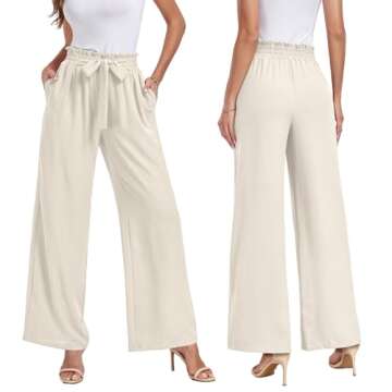 FREEOAK Women Wide Leg Pants Teacher Flowy Trousers Slacks Pajama Lounge Bottom Spring 2024 Business Palazzo Casual