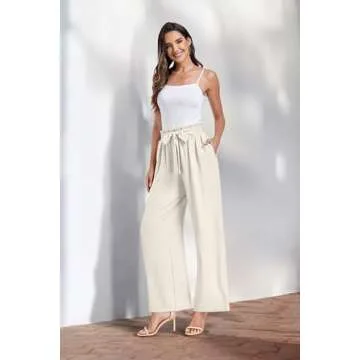 FREEOAK Women Wide Leg Pants Teacher Flowy Trousers Slacks Pajama Lounge Bottom Spring 2024 Business Palazzo Casual