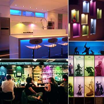 UYICOO Under Cabinet Puck Lights with Color Changing Dimmable Lights, 3500K LED Stick on Lights with Timing for Display Cabinet, Black Battery Powered 6 Pack