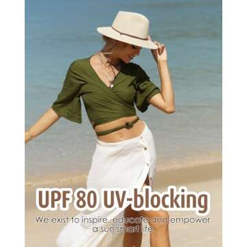 FURTALK Womens Summer Straw Sun Hats Wide Brim Panama Fedora Beach Hat with Wind Lanyard UPF 80+