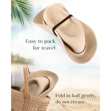 FURTALK Womens Summer Straw Sun Hats Wide Brim Panama Fedora Beach Hat with Wind Lanyard UPF 80+
