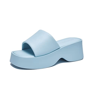 EETTARO Women's Platform Sandals Square Toe Block Heel Slip-on Slides Fashion Wedge Summer Shoes(Lig...