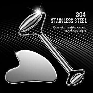 Stainless Steel Face Roller and Gua Sha Set, Asian Beauty Secret for Face, Eye, Nose, Neck, Body Muscle Relaxing Prevents Wrinkles Facial Massage Tools - 100% Authentic Genuine Stainless Steel