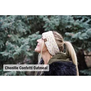 Funky Junque Fleece Headbands for Women Winter Warm Head Wrap Ear Warmer - 1 Confetti Oatmeal, 1 Solid Black (2 Pack)