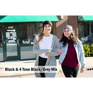 Funky Junque Fleece Headbands for Women Winter Warm Head Wrap Ear Warmer - 1 Confetti Oatmeal, 1 Solid Black (2 Pack)