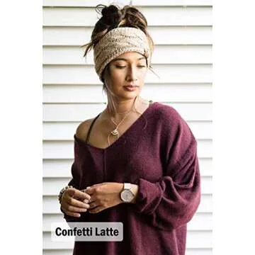 Funky Junque Fleece Headbands for Women Winter Warm Head Wrap Ear Warmer - 1 Confetti Oatmeal, 1 Solid Black (2 Pack)