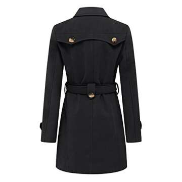 wantdo Women's Slim Trench Coat Double Breasted Peacoat with Belt Black L