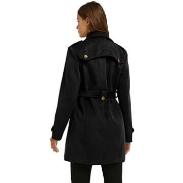 wantdo Women's Slim Trench Coat Double Breasted Peacoat with Belt Black L