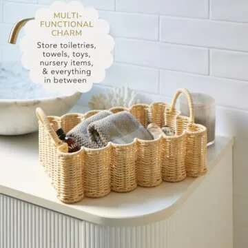 BEBE BASK Scalloped Rattan Tray - Handcrafted Elegance
