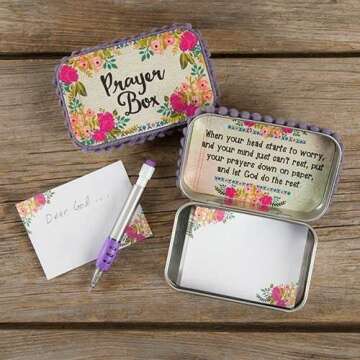 Natural Life Cream & Pink Roses Prayer Box with Pencil and Notecards