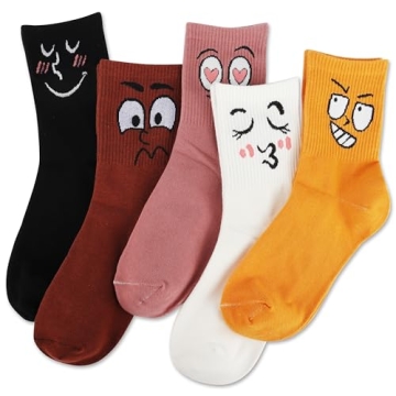 Moyel 5 Pack Colorful Emotion Face Socks - Fun Novelty Gifts