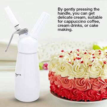 Whipped Cream Dispenser 250mL Portable Red Aluminum Whipped Dessert Cream Butter Dispenser Whipper Foam Maker(White)