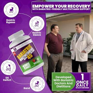 Procare Health Bariatric Multivitamin with Iron 45mg Chewable (90 Tablets) - Fruit Punch Flavor Bariatric Multivitamin Chewable Pills for Gastric Bypass & Sleeve Gastrectomy Patients (03 Month Supply)