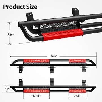 oEdRo 6 inch Running Boards Compatible with 2018-2025 Jeep Wrangler JL Unlimited 4 Door, Bolt-on Drop Side Steps Rails, Powder Coated Black and High Gloss Red Nerf Bar