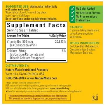 Nature Made Vitamin B12 500 mcg, Dietary Supplement for Energy Metabolism Support, 200 Tablets, 200 Day Supply