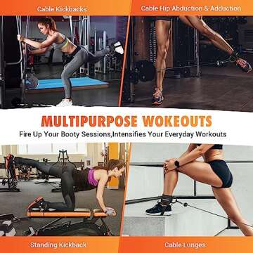 Ankle Strap for Cable Machine Women, Adjustable Gym Cable Ankle Straps for Kickbacks, Glute Workouts, Leg Extensions, Curls, Booty Hip Abductors, Ankle Cuff for Cable Machine Accessories(S-Black)