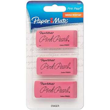 Paper Mate Pink Pearl Eraser, Large, 2 Packs of 3 - Total of 6 Each - Perfect for School & Home