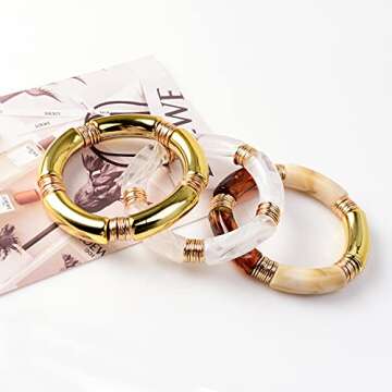 GOOJIDS Colorful Bamboo Tube Bangles Bracelet Set