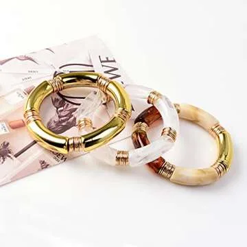 GOOJIDS Colorful Bamboo Tube Bangles Bracelet Set