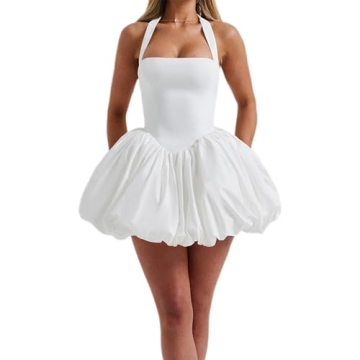 TRURENDI Women Y2k Corset Mini Dress Deep V Neck A-Line Backless Ruffle Hem Dress Sexy Party Club Dr...