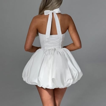 TRURENDI Women Y2K Corset Mini Dress Deep V Neck A-Line