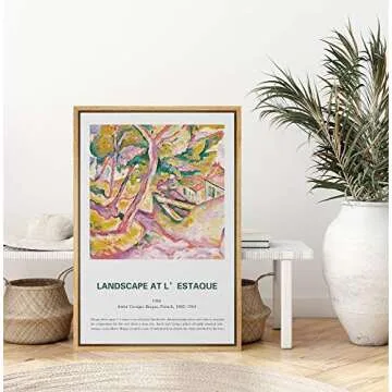 IDEA4WALL Framed Canvas Print Wall Art Landscape at L'Estaque Master Artist Georges Braque Nature Wilderness Oil Painting Impressionism for Living Room, Bedroom, Office - 16"x24" Natural
