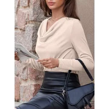 EVALESS Womens Spring Shirts 2025 Cowl Neck Business Casual Outfits for Women Stretchy Formal Office...