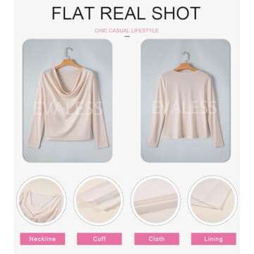 EVALESS Womens Spring Shirts 2025 Cowl Neck Business Casual Outfits for Women Stretchy Formal Office Teacher Outfits Solid Beige Draped Top Clothes Dressy Casual Satin Tee Shirt for Women, Medium