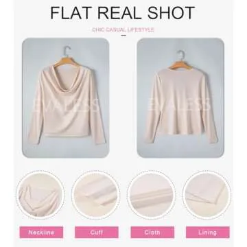 EVALESS Womens Spring Shirts 2025 Cowl Neck Business Casual Outfits for Women Stretchy Formal Office Teacher Outfits Solid Beige Draped Top Clothes Dressy Casual Satin Tee Shirt for Women, Medium