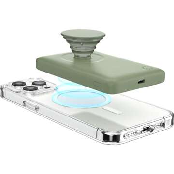 PopSockets PowerPack for MagSafe Magnetic Power Bank, Portable Phone Charger, Magnetic Wireless Batt...