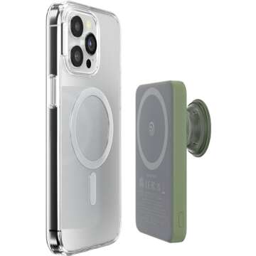 PopSockets PowerPack for MagSafe Magnetic Power Bank, Portable Phone Charger, Magnetic Wireless Battery Pack, 5000mAh for iPhone 16/15/14/13/12 Pro/Pro Max/Plus - Eucalyptus
