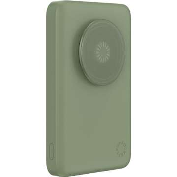 PopSockets PowerPack for MagSafe Magnetic Power Bank, Portable Phone Charger, Magnetic Wireless Battery Pack, 5000mAh for iPhone 16/15/14/13/12 Pro/Pro Max/Plus - Eucalyptus