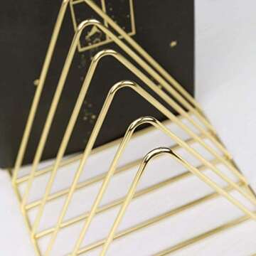 Magazine Rack Book Record Holder, Desktop Iron Storage Rack Bookshelf Multifunction Triangle File Organizer Decor Home Office (Gold)