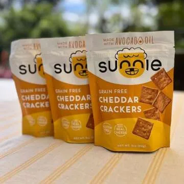 Sunnie Gluten Free Cheddar Crackers - Healthy Grain Free Crackers Made with Real Cheese - Snacks for Kids & Adults - Made with Avocado Oil - Low Calorie Snack - Individually Wrapped Snacks (9 oz - Pack of 3)
