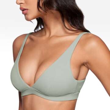 INGIA Womens Deep V-Neck Sports Bra - Padded Wireless Comfort for Yoga & Daily Wear