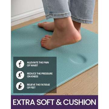 DEXI Kitchen Mats for Floor Cushioned Anti Fatigue, Set of 2, 17x29+17x59, Waterproof Stain Resistant Standing Mat, Supportive Memory Foam Rugs for Front Sink Office Laundry, Turquoise